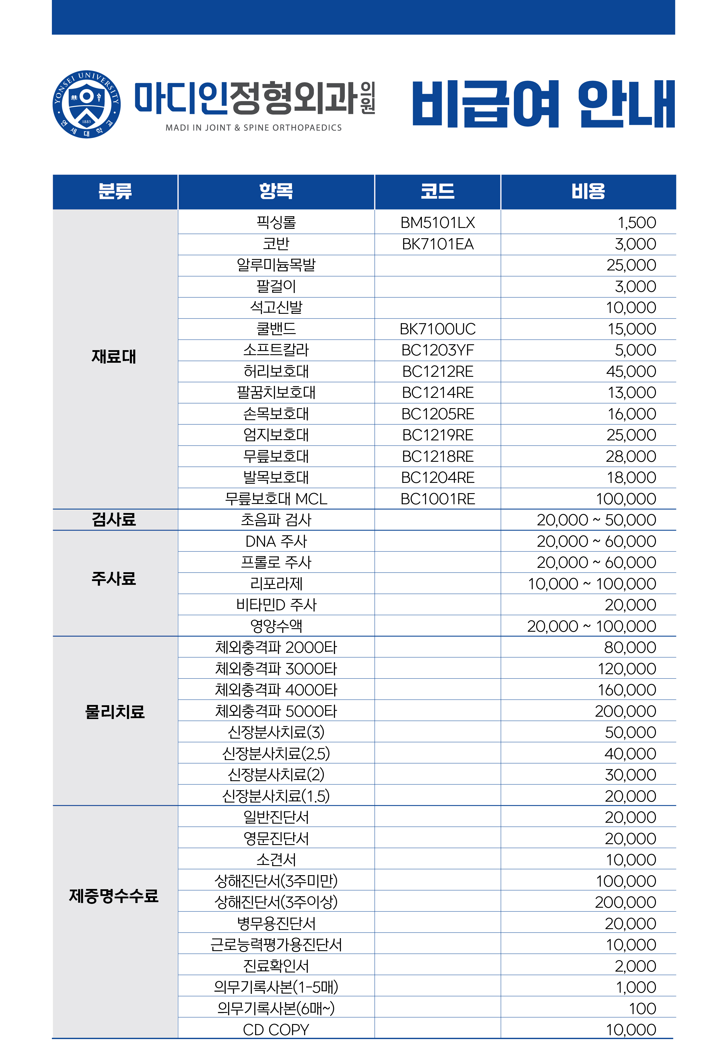 비급여 항목안내